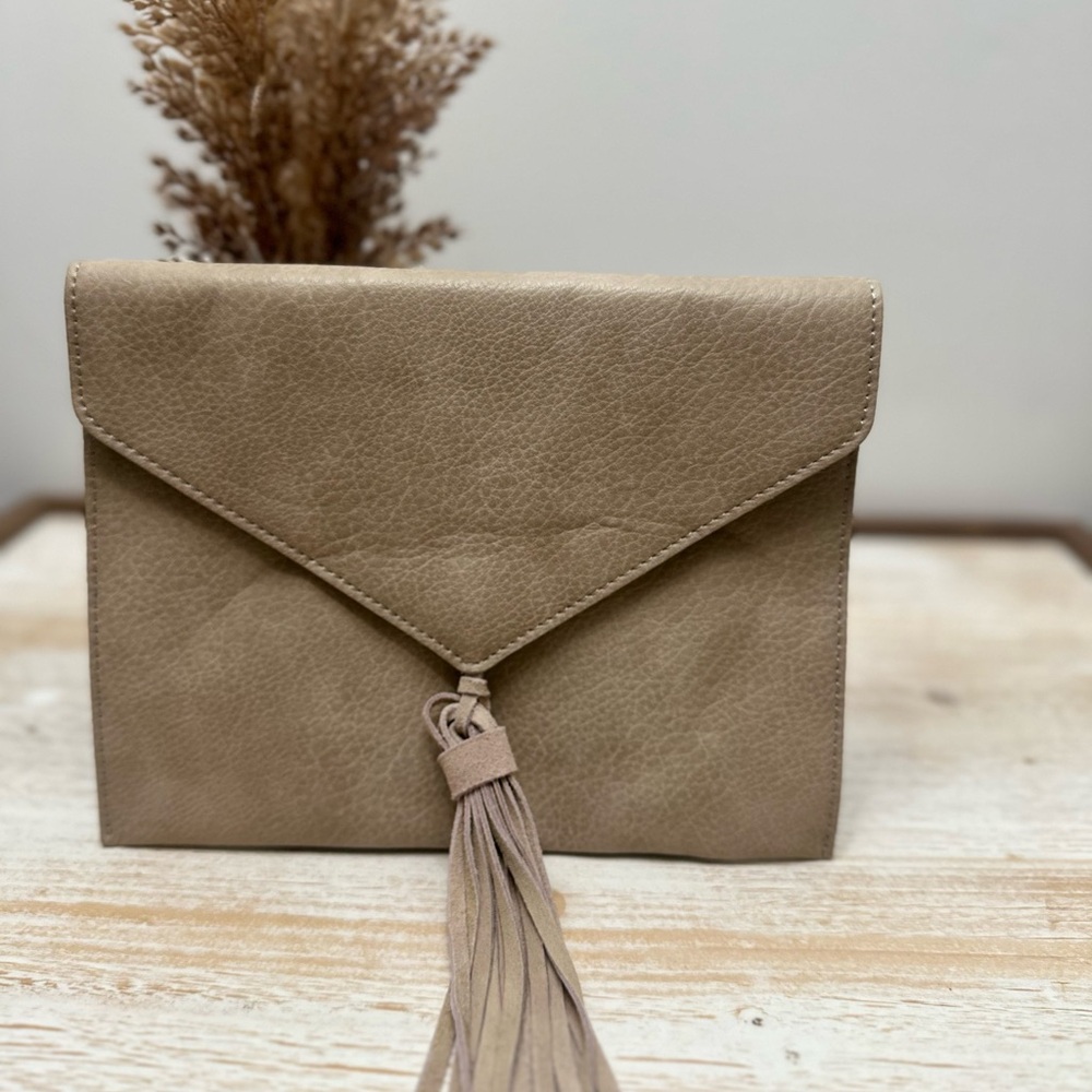 Street Level Taupe Clutch with Tassel